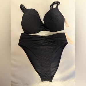 Victorias secret swimsuit push up Black Textured Bikini Set 32DD/small or 38D/XL
